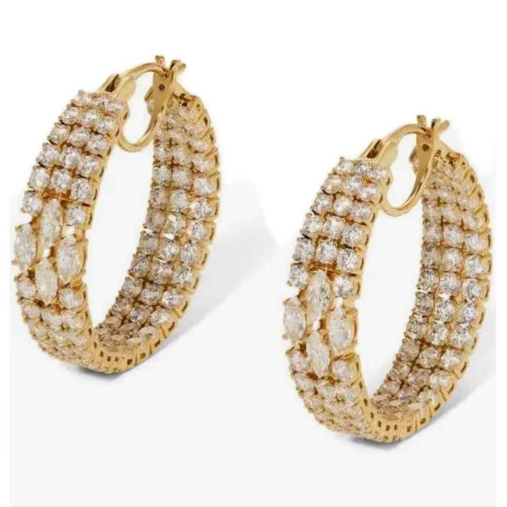 BEAUTY ELEGANT NADRI LAYERED Gold and CZ Hoop Earrings